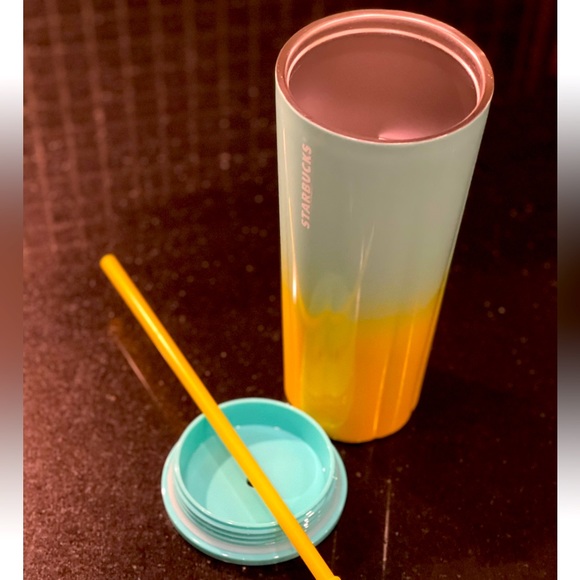 NWT💙💛Starbucks Summer 2021 Blue & Yellow Puffy Stainless S. Venti Tumbler & 🎁 - Picture 2 of 4